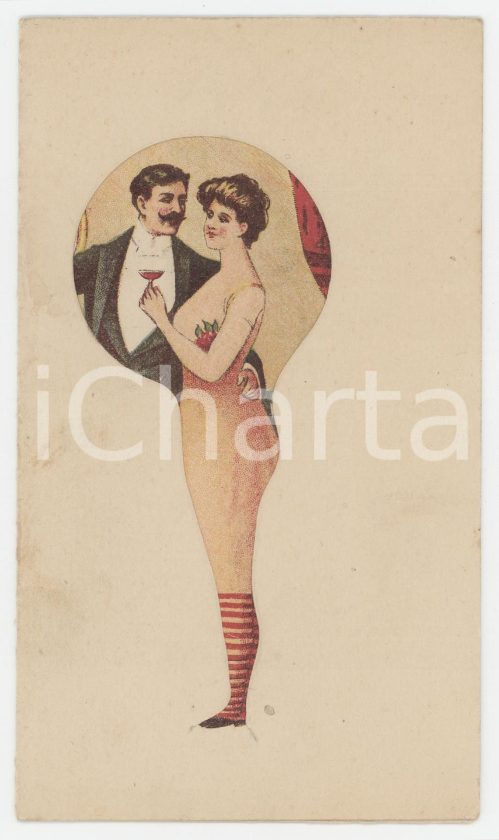 1900 ca VINTAGE EROTIC Couple with woman dressed/ undressed - Window card  Biglietto originale d'epoca, con apertura a finestrella. GOOD/buono  Formato: 9x14 cm originale e autentica 1