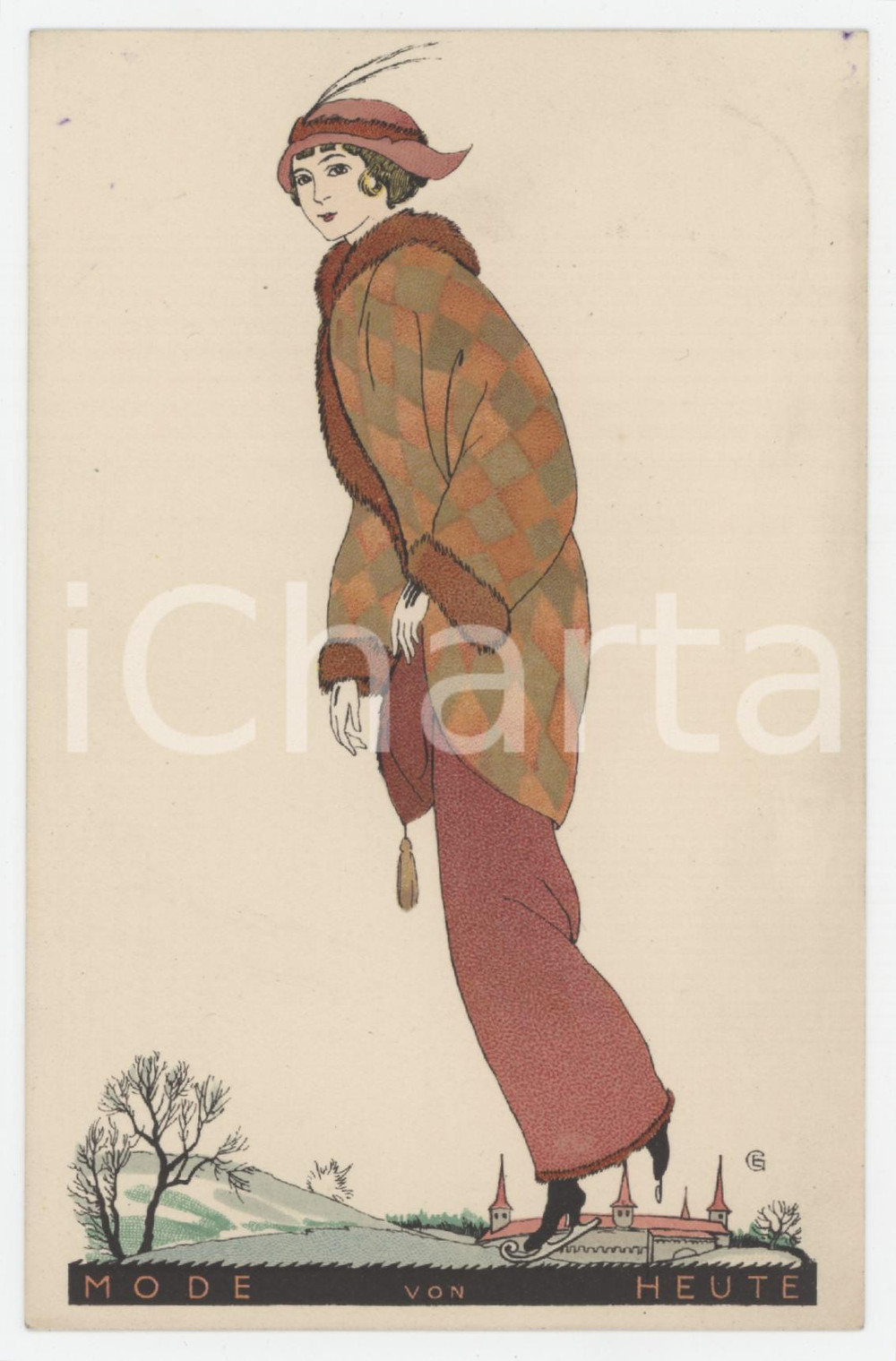 1914 Artist Erich GRUNER - Mode von Heute - Woman in red dress *Postcard Cartolina postale d'epoca, viaggiata.  GOOD/buono  Formato: 9x14 cm originale e autentica 1