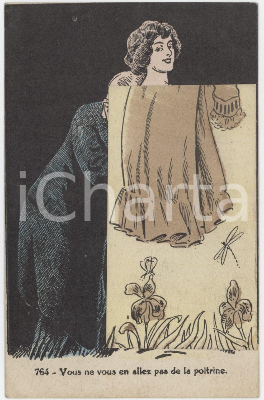 1910 VINTAGE EROTIC Vous ne vous allez pas de la poitrine - Carte à système 764  Cartolina postale d'epoca, non viaggiata, con apertura a finestrella sotto la quale si cela un'immagine erotica. GOOD/buono  Formato: 9x14 cm originale e autentica 1