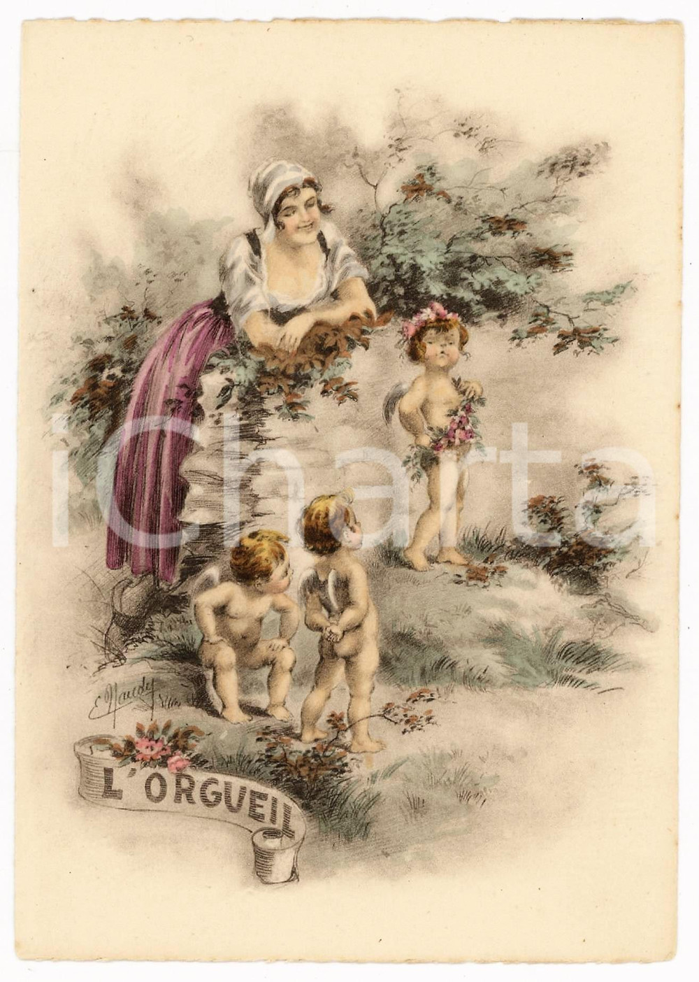 1940 ca Artist E. NAUDY (RENAUDIN) Les 7 Péchés Capitaux - L'Orgueil *Postcard  Cartolina postale d'epoca, opera dell'illustratore Alfred Renaudin sotto lo pseudonimo E. Naudy.Non viaggiata. GOOD/buono  Formato: 10x15 cm originale e autentica 1