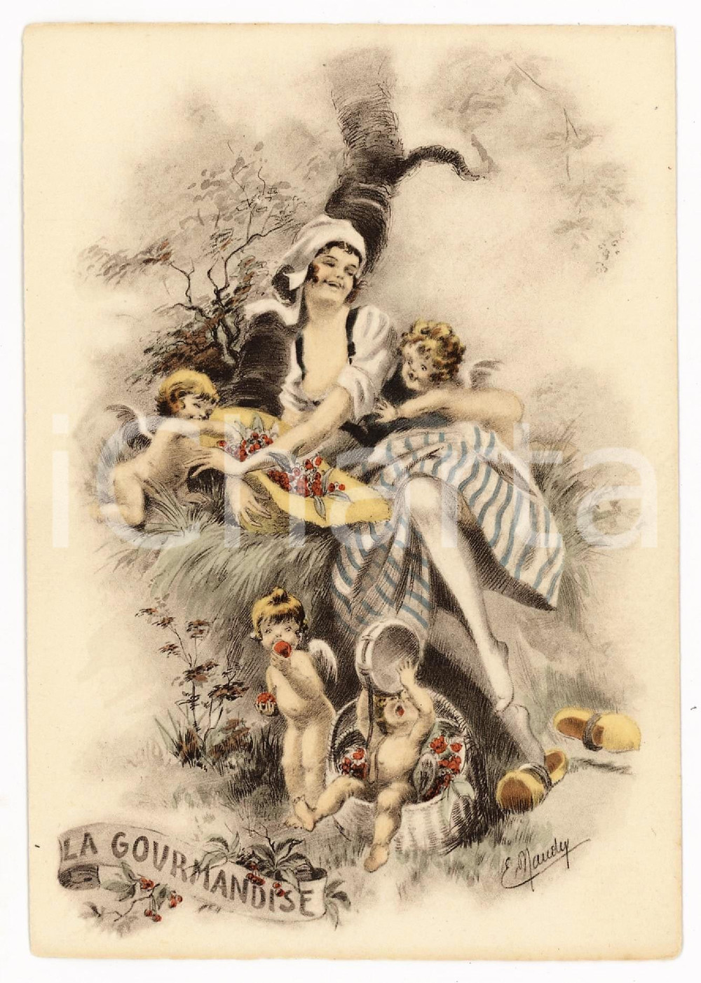 1940 ca Artist E. NAUDY (RENAUDIN) Les 7 Péchés Capitaux - Gourmandise *Postcard  Cartolina postale d'epoca, opera dell'illustratore Alfred Renaudin sotto lo pseudonimo E. Naudy.Non viaggiata. GOOD/buono  Formato: 10x15 cm originale e autentica 1