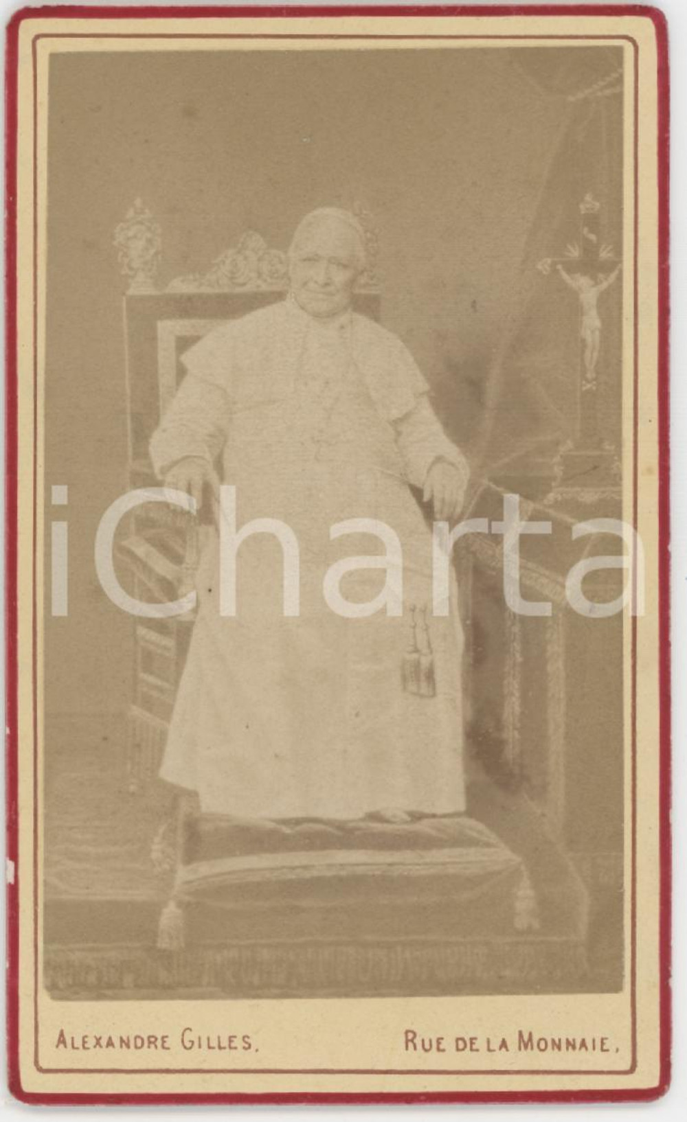 1870 ca ROMA Papa Pio IX in trono - Ritratto *Foto Alexandre GILLES CDV Fotografia originale d'epoca, stampata all'albumina e montata su cartoncino rigido. GOOD/buono  Formato: 6x10 cm originale e autentica 1