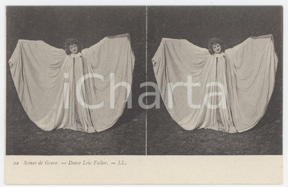 1900 ca FRANCE Scènes de genre - Danse Loïe Fuller - Stéréo Carte postale *22  Cartolina postale d'epoca, non viaggiata. GOOD/buono  Formato: 14x9 cm originale e autentica 1