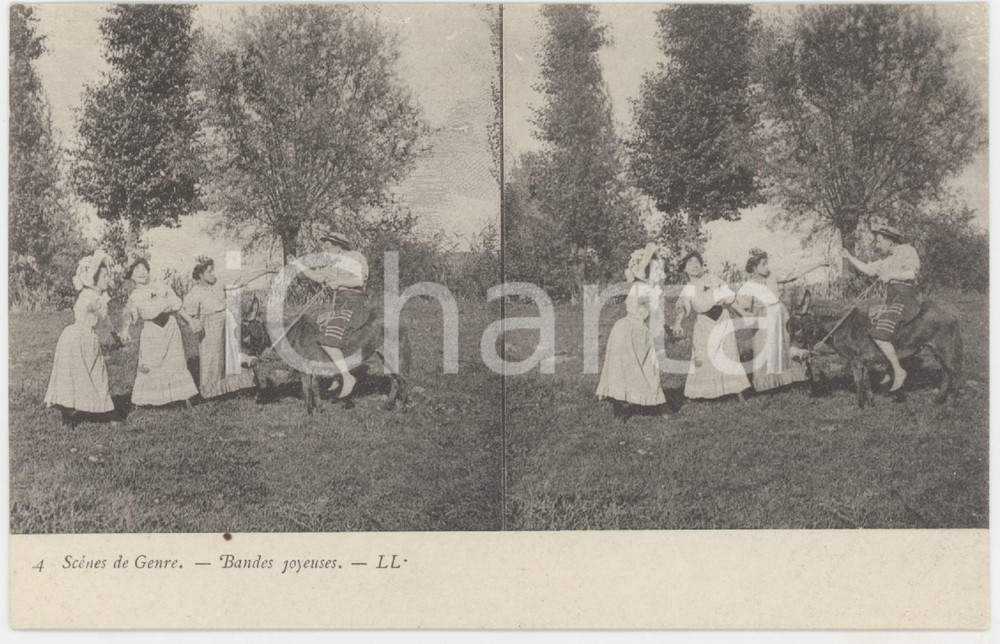 1900 ca FRANCE Scènes de genre - Bandes joyeuses - Stéréo Carte postale 4  Cartolina postale d'epoca, non viaggiata. GOOD/buono  Formato: 14x9 cm originale e autentica 1