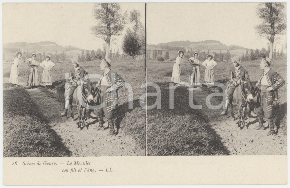 1900 ca FRANCE Scènes de genre - Le Meunier - Stéréo Carte postale 18  Cartolina postale d'epoca, non viaggiata. GOOD/buono  Formato: 14x9 cm originale e autentica 1