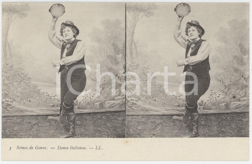 1900 ca FRANCE Scènes de genre - Danse italienne - Stéréo Carte postale n. 3  Cartolina postale d'epoca, non viaggiata. GOOD/buono  Formato: 14x9 cm originale e autentica 1