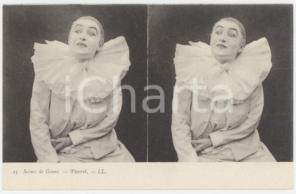 1900 ca FRANCE Scènes de genre - Pierrot - Stéréo Carte postale n. 23  Cartolina postale d'epoca, non viaggiata. GOOD/buono  Formato: 14x9 cm originale e autentica 1