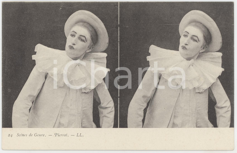 1900 ca FRANCE Scènes de genre - Pierrot - Stéréo Carte postale n. 24  Cartolina postale d'epoca, non viaggiata. GOOD/buono  Formato: 14x9 cm originale e autentica 1