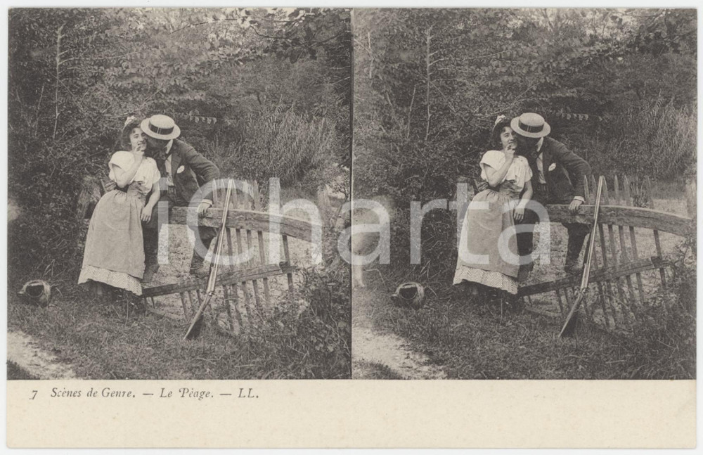 Cartolina originale da collezione 1900 ca FRANCE ScÃ¨nes de genre  Le PÃ©age  StÃ©rÃ©o Carte postale n.7 1