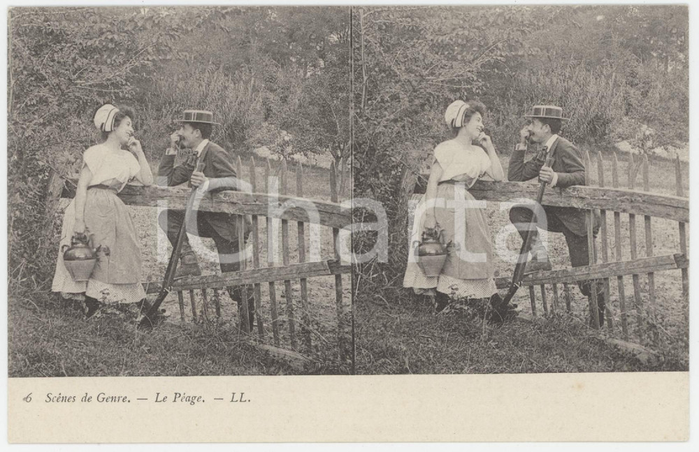 1900 ca FRANCE Scènes de genre - Le Péage *Stéréo Carte postale n.6  Cartolina postale d'epoca, non viaggiata. GOOD/buono  Formato: 14x9 cm originale e autentica 1