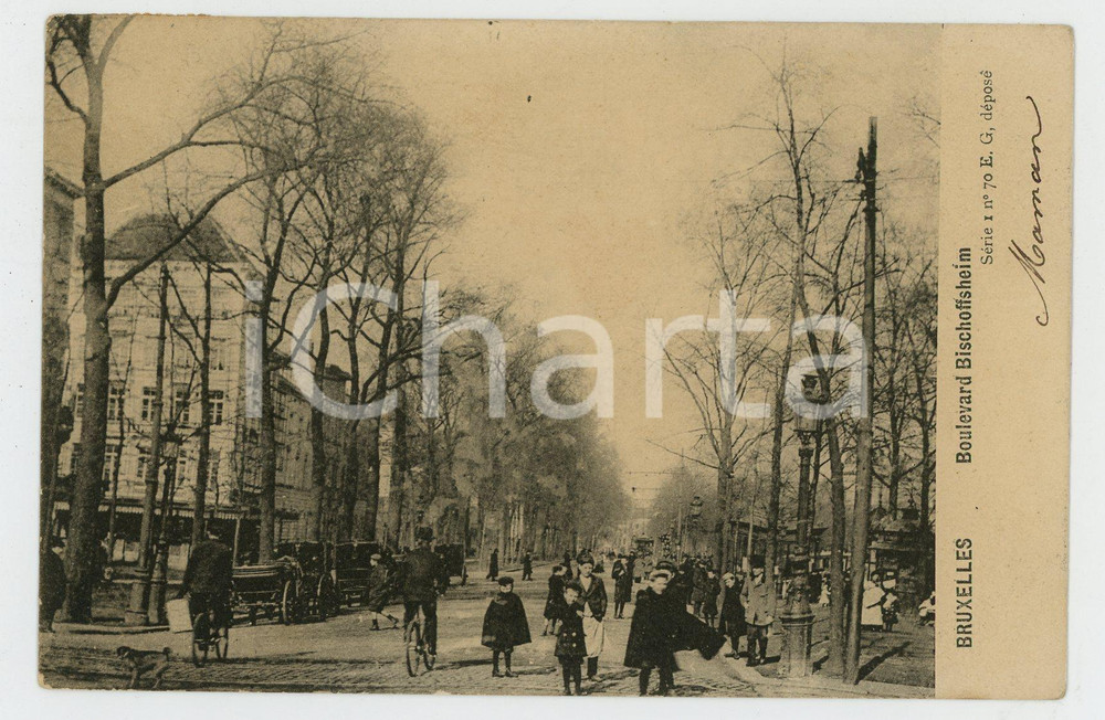 1900 ca BRUXELLES Boulevard Bischoffsheim - Carte postale FP VG  Cartolina postale d'epoca, viaggiata. FAIR/discreto Lievi smussature agli angoli Formato: FP originale e autentica 1