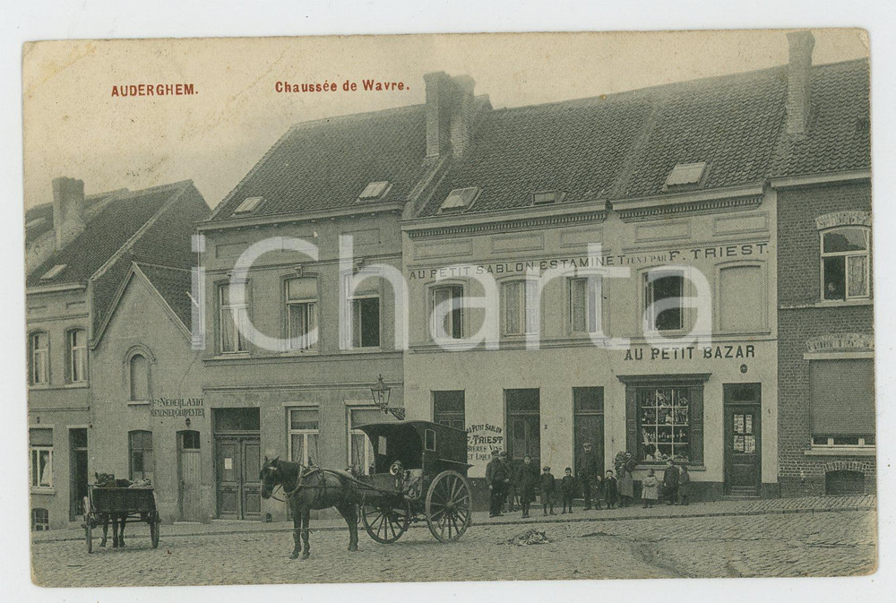 1907 AUDERGHEM - BELGIQUE Chaussée de Wavre - Estaminet F. TRIEST Carte postale  Cartolina postale d'epoca, viaggiata. FAIR/discreto Lievi smussature agli angoli Formato: FP originale e autentica 1