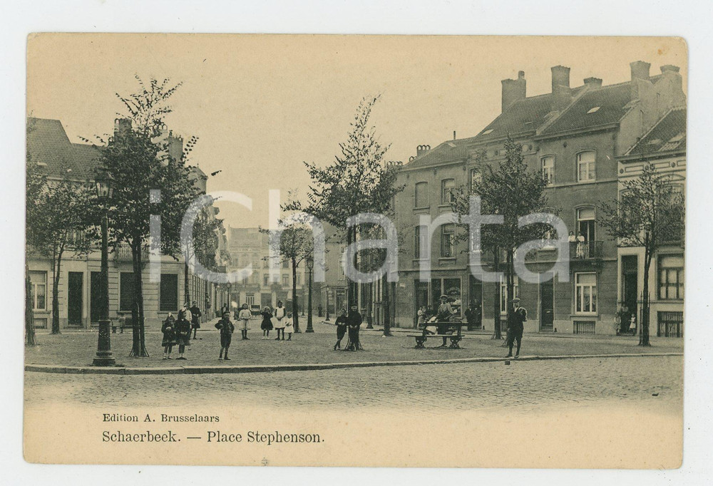 1910 ca SCHAERBEEK - BELGIQUE Place Stephenson - Carte postale FP NV  Cartolina postale d'epoca, non viaggiata. FAIR/discreto Lievi smussature agli angoli Formato: FP originale e autentica 1