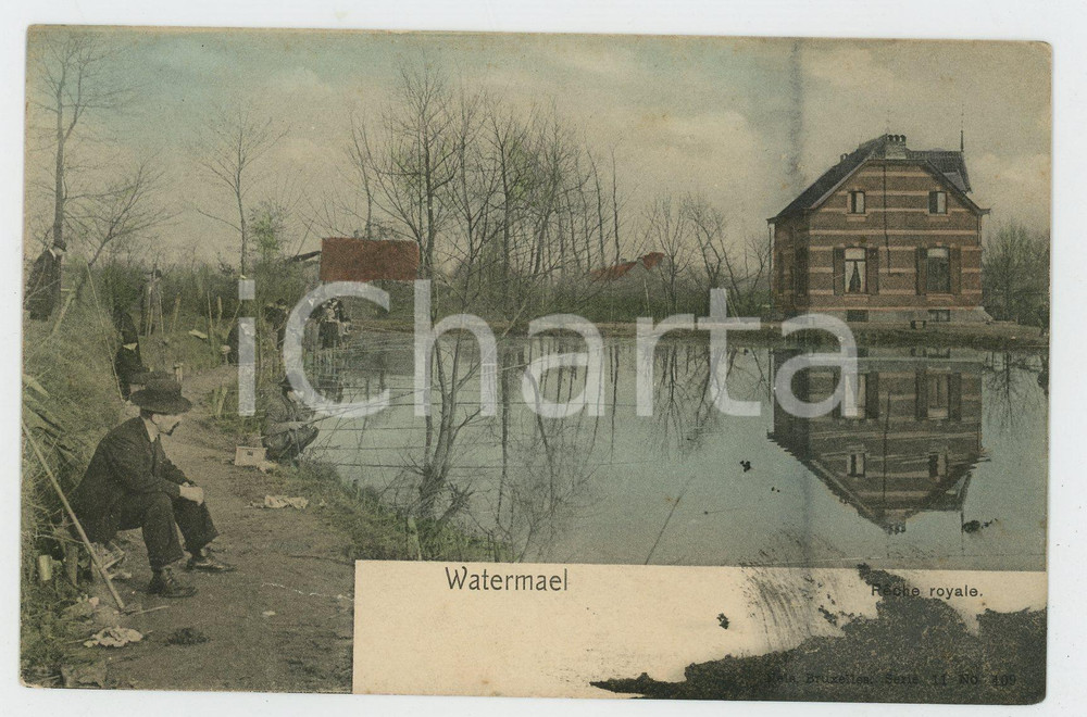 1900 ca WATERMAEL - BOITSFORT Pêche royale - Carte postale FP NV  Cartolina postale d'epoca, non viaggiata. VERY POOR/gravemente danneggiato Lievi smussature agli angoli ed estesa macchia di inchiostro all'angolo inferiore destro Formato: FP originale e autentica 1