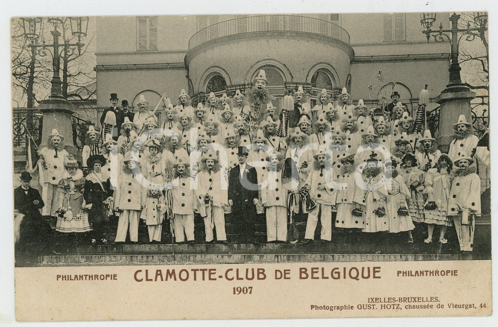 1907 IXELLES Clamotte-Club de Belgique - Philanthropie CLOWN Carte postale FP NV  Cartolina d'epoca, non viaggiata.CONDIZIONI: POOR (piegature agli angoli inferiori)FORMATO: FP    originale e autentica 1
