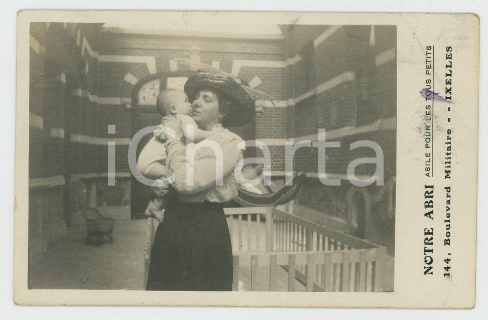 1910 ca IXELLES (B) NOTRE ABRI Asile pour les petits - Carte postale RPPC (1)  Cartolina postale d'epoca, non viaggiata.CONDIZIONI: FAIR (macchie al lato destro)FORMATO: FP    originale e autentica 1