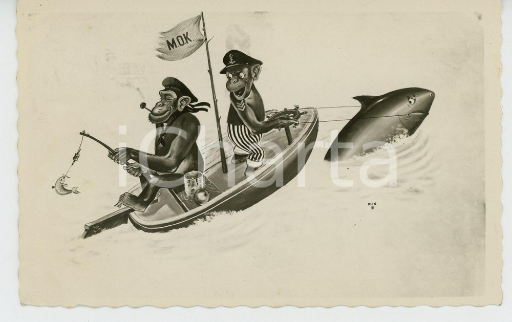 1960 HILVERSUM Cantine MOK Wandschildering - Monkeys ANTHROPOMORPHIC Postcard FP  Cartolina postale d'epoca, viaggiata.ILLUSTRATORE: RienCONDIZIONI: FAIRFORMATO: FP    originale e autentica 1