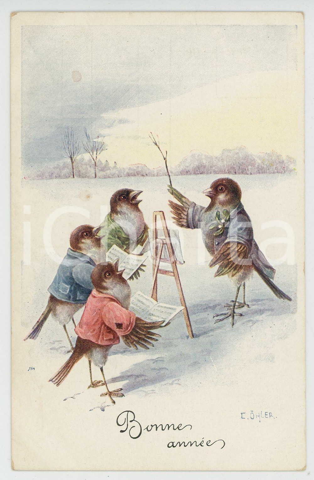 1920 ca BONNE ANNÉE Chant des moineaux - Illustré par C. OHLER - Carte postale  Cartolina postale d'epoca, non viaggiata.CONDIZIONI: FAIRFORMATO: FP    originale e autentica 1