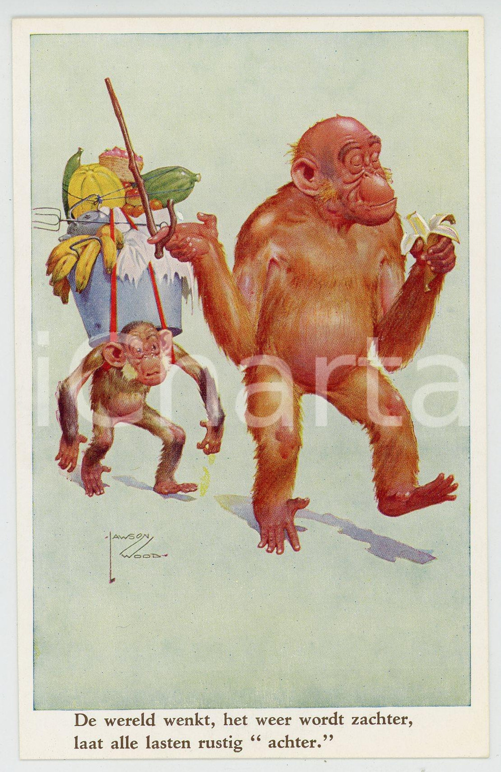 1920 ca ANIMALS Artist Lawson WOOD Monkey dad - Postcard GRAN'POP Series (8)  Cartolina postale d'epoca, non viaggiata.CONDIZIONI: GOODFORMATO: FP    originale e autentica 1