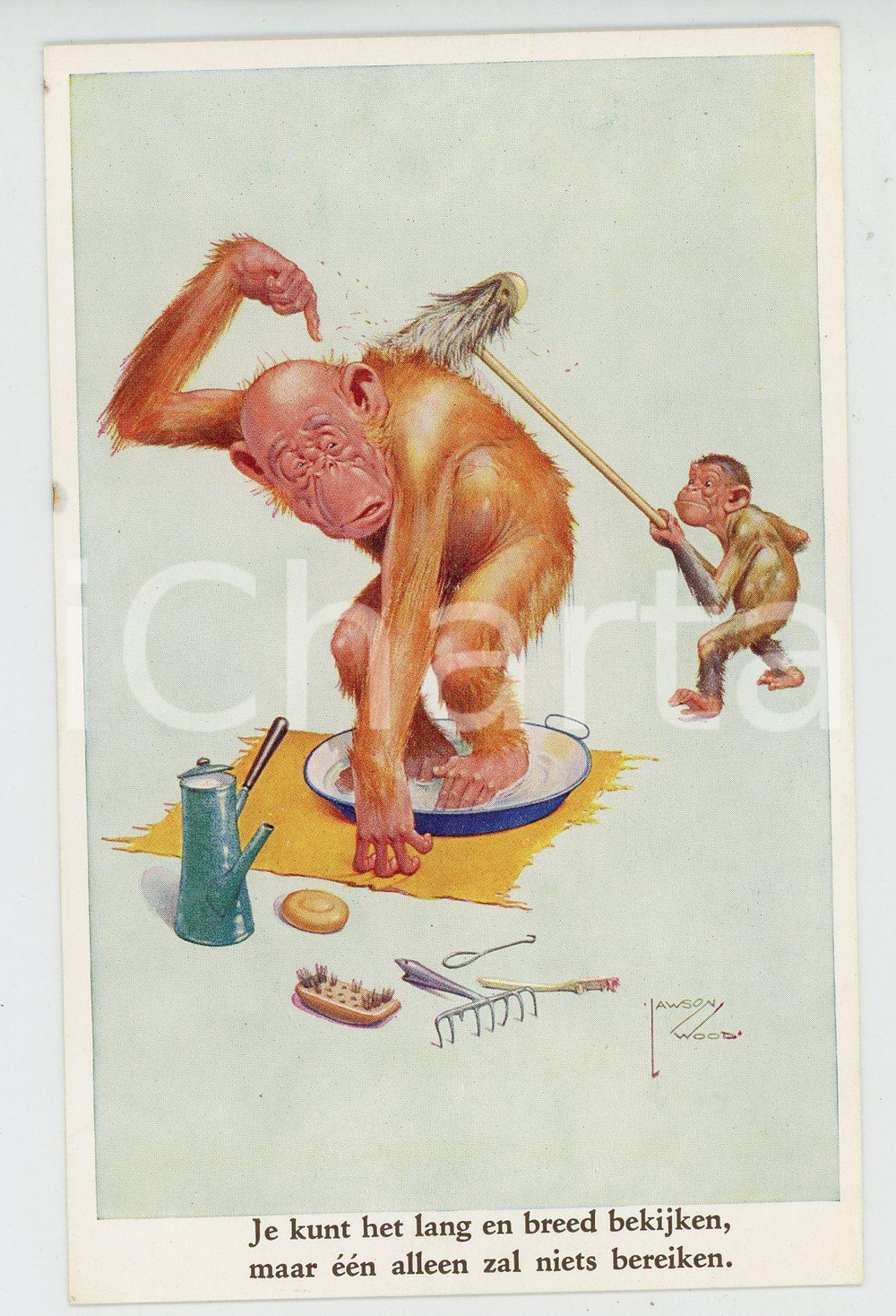 1920 ca ANIMALS Artist Lawson WOOD Monkey dad - Postcard GRAN'POP Series (3)  Cartolina postale d'epoca, non viaggiata.CONDIZIONI: GOODFORMATO: FP    originale e autentica 1