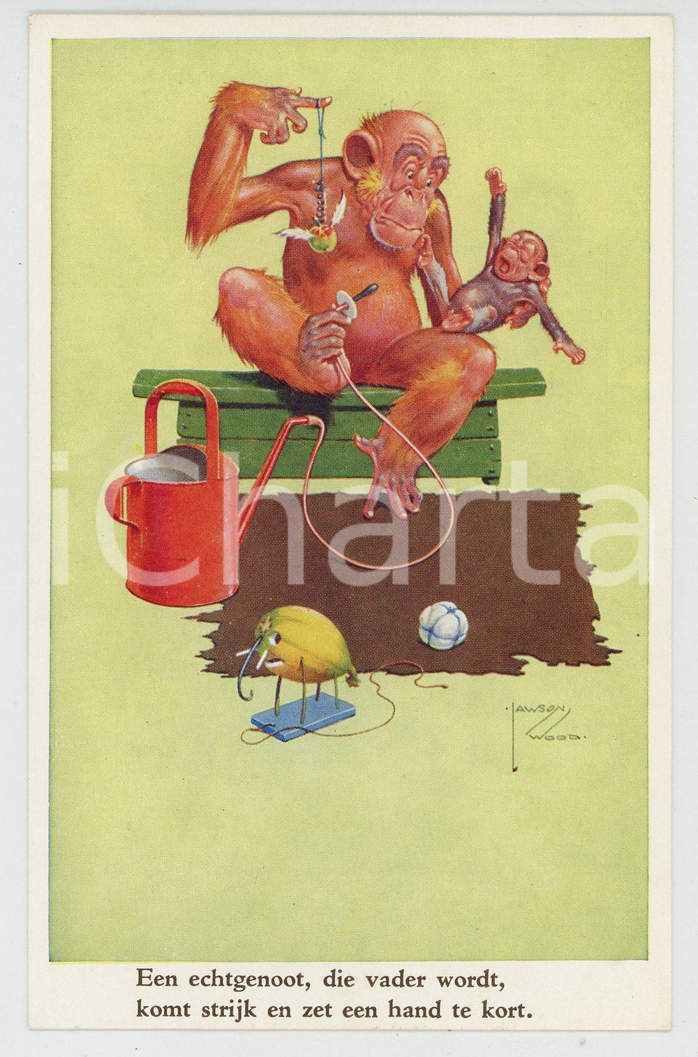 1920 ca ANIMALS Artist Lawson WOOD Monkey dad - Postcard GRAN'POP Series (2)  Cartolina postale d'epoca, non viaggiata.CONDIZIONI: GOODFORMATO: FP    originale e autentica 1