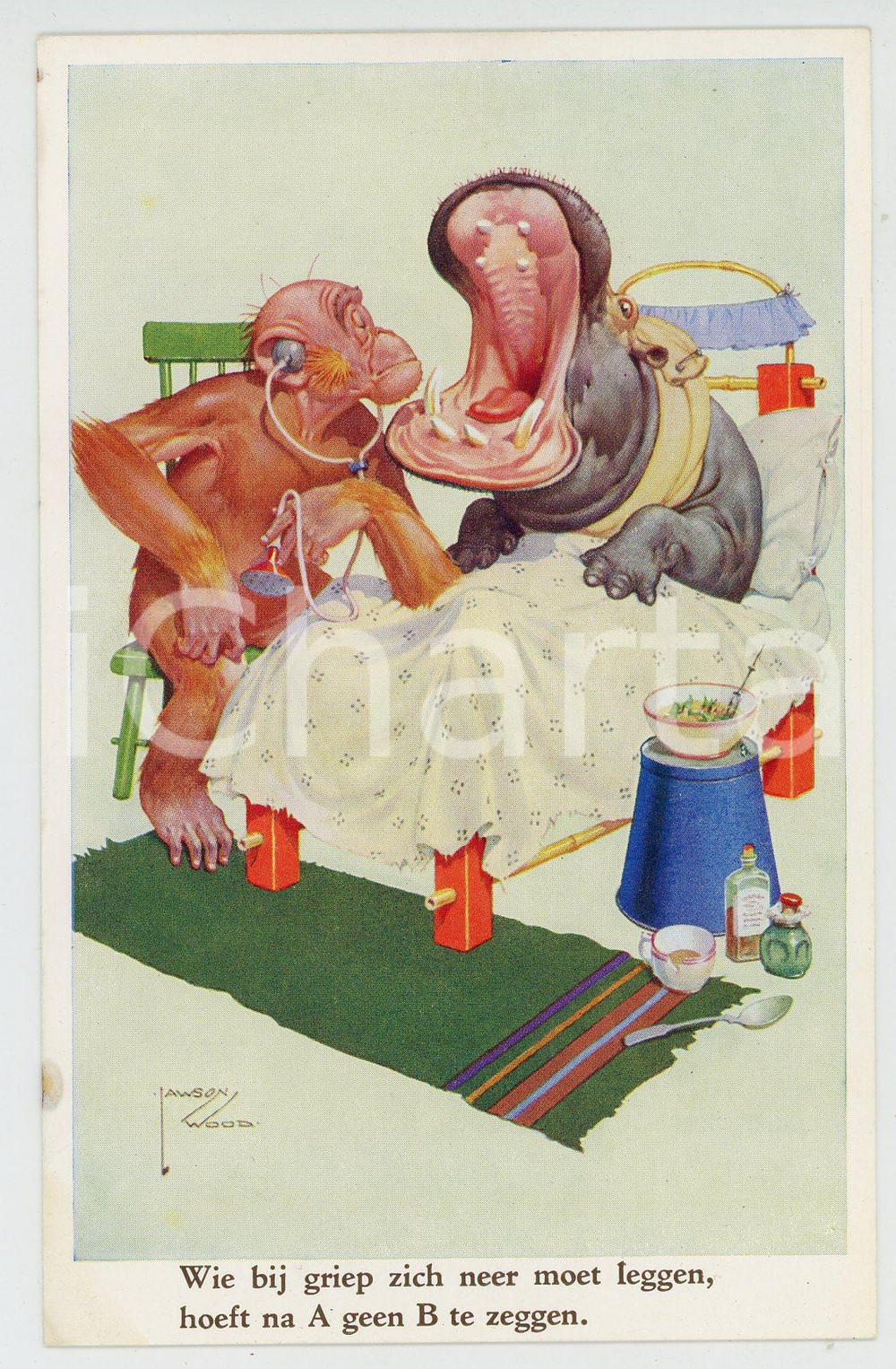 1920 ca ANIMALS Artist Lawson WOOD Monkey dad - Postcard GRAN'POP Series (9)  Cartolina postale d'epoca, non viaggiata.CONDIZIONI: GOODFORMATO: FP    originale e autentica 1