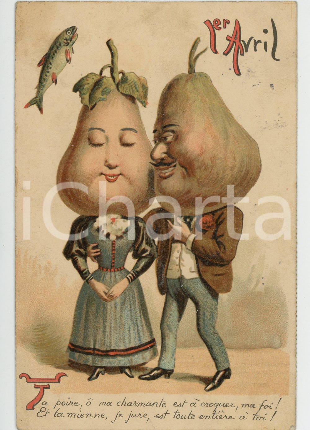1906 FRANCE - COSTUMES 1er AVRIL Homme-poire - Femme-poire Carte postale FP VG  Cartolina d'epoca, viaggiata.CONDIZIONI: FAIRFORMATO: FP    originale e autentica 1