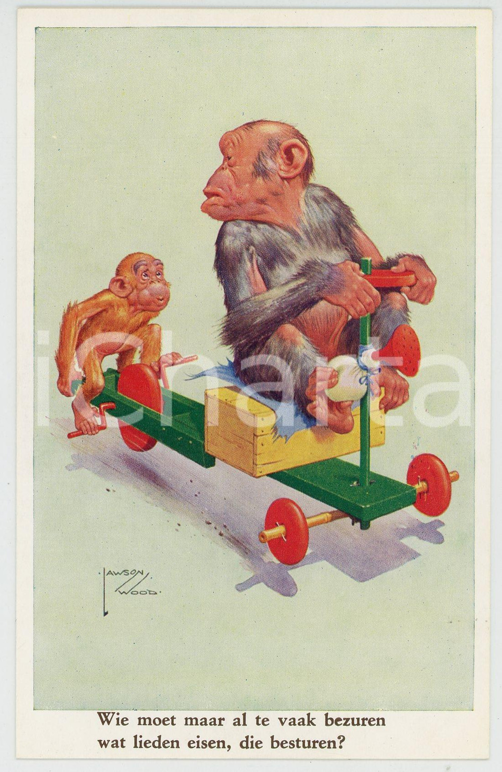 1920 ca ANIMALS Artist Lawson WOOD Monkey dad - Postcard GRAN'POP Series (7)  Cartolina postale d'epoca, non viaggiata.CONDIZIONI: GOODFORMATO: FP    originale e autentica 1