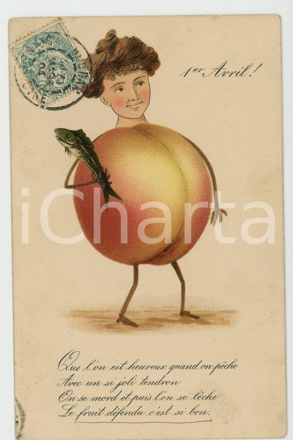 1904 FRANCE - COSTUMES 1er AVRIL Peach-femme - Carte postale FP VG  Cartolina d'epoca, viaggiata.CONDIZIONI: POOR (piegature all'angolo inferiore sinistro)FORMATO: FP    originale e autentica 1