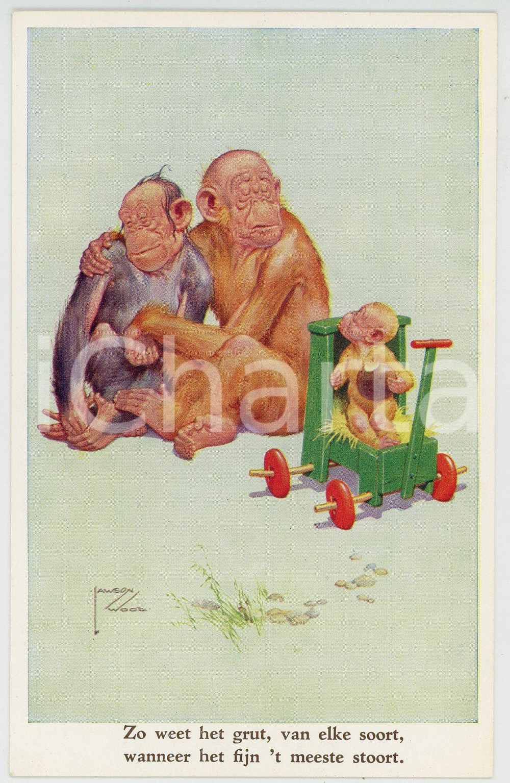 1920 ca ANIMALS Artist Lawson WOOD Monkey dad - Postcard GRAN'POP Series (6)  Cartolina postale d'epoca, non viaggiata.CONDIZIONI: GOODFORMATO: FP    originale e autentica 1