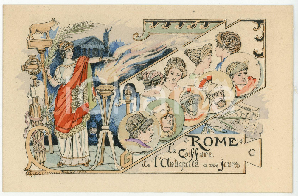 1900 ca COIFFURE DE L'ANTIQUITÉ A NOS JOURS Rome - Carte postale 2^ Série FP  Cartolina postale d'epoca, non viaggiata.ILLUSTRATORE: Paul Du FresneCONDIZIONI: FAIRFORMATO: FP    originale e autentica 1