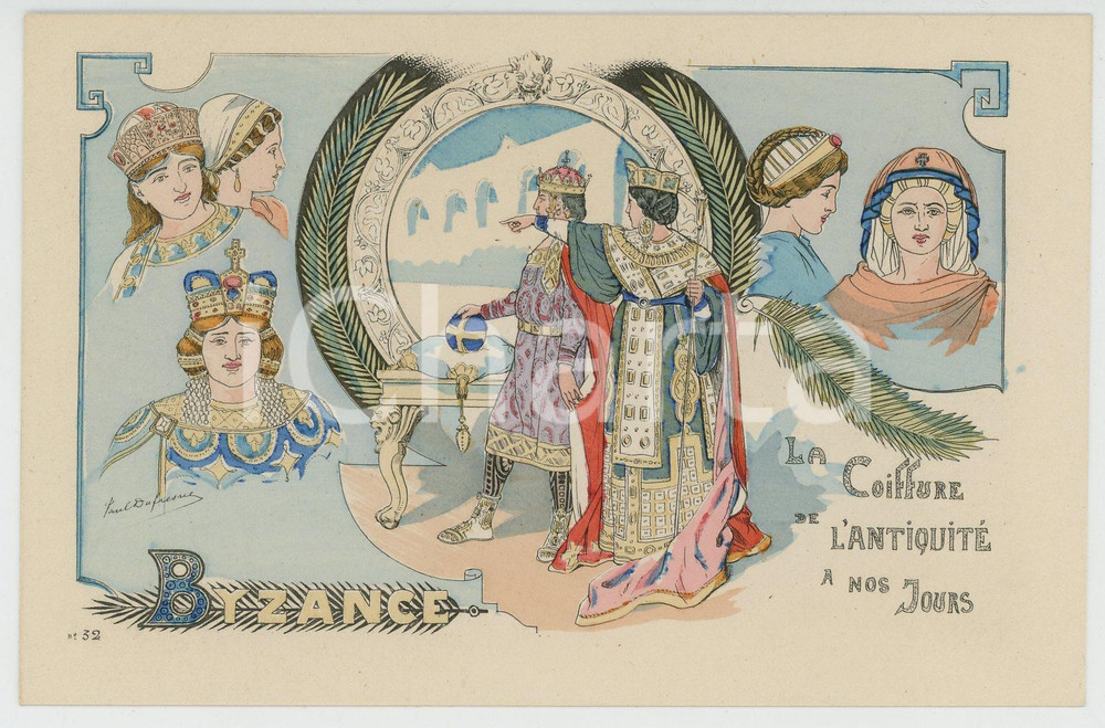 1900 ca COIFFURE DE L'ANTIQUITÉ A NOS JOURS Byzance - Carte postale 2^ Série FP  Cartolina postale d'epoca, non viaggiata.ILLUSTRATORE: Paul Du FresneCONDIZIONI: FAIRFORMATO: FP    originale e autentica 1