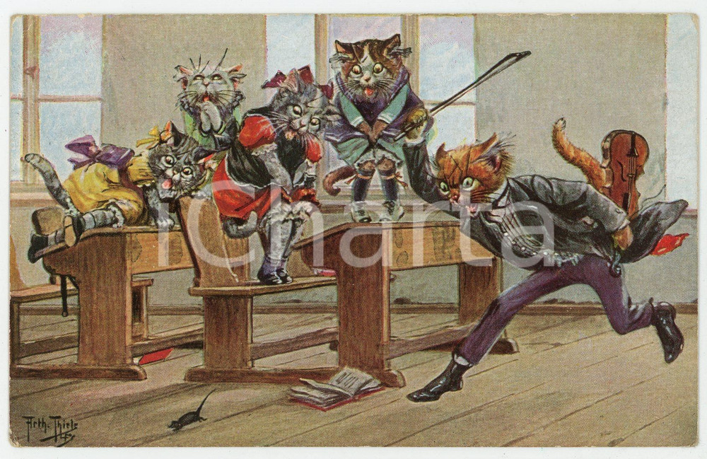 1925 KITTENS SCHOOL Artist Arthur THIELE - ANTHROPOMORPHIC Postcard FP VG (2)  Cartolina postale d'epoca, viaggiata.CONDIZIONI: FAIRFORMATO: FP    originale e autentica 1