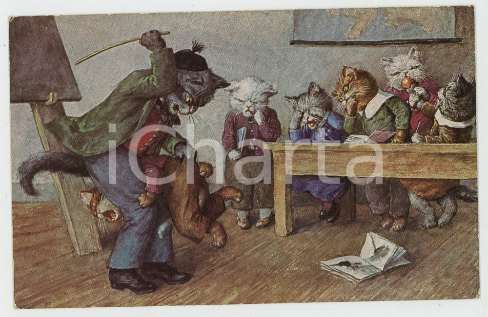 1925 ca KITTENS SCHOOL Artist Arthur THIELE - ANTHROPOMORPHIC Postcard FP VG (1)  Cartolina postale d'epoca, viaggiata.CONDIZIONI: FAIRFORMATO: FP    originale e autentica 1
