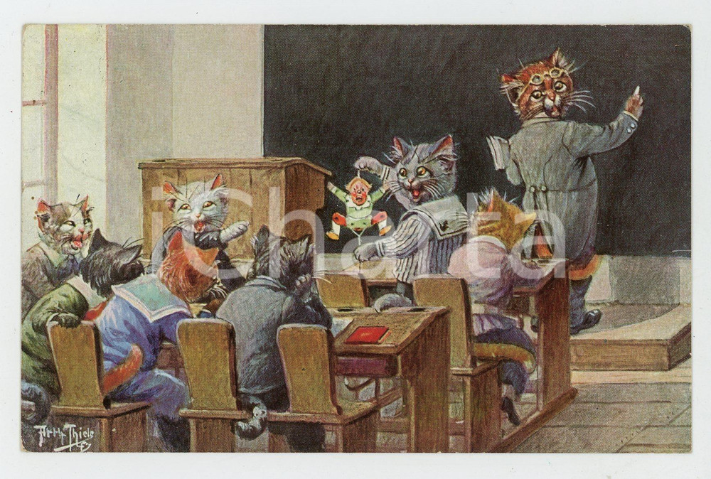 1925 ca KITTENS SCHOOL Artist Arthur THIELE - ANTHROPOMORPHIC Postcard FP VG  Cartolina postale d'epoca, viaggiata.CONDIZIONI: FAIRFORMATO: FP    originale e autentica 1