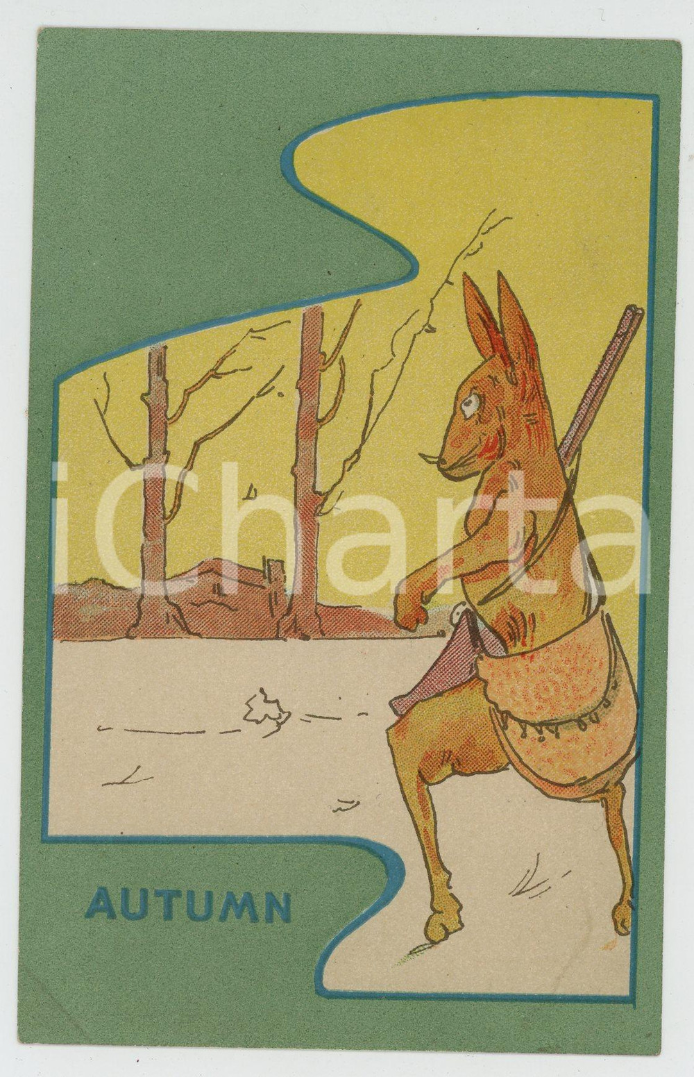 1925 ca FOUR SEASONS - AUTUMN Hare on the hunt ILLUSTRATED Postcard FP NV  Cartolina d'epoca, non viaggiata.CONDIZIONI: FAIRFORMATO: FP    originale e autentica 1