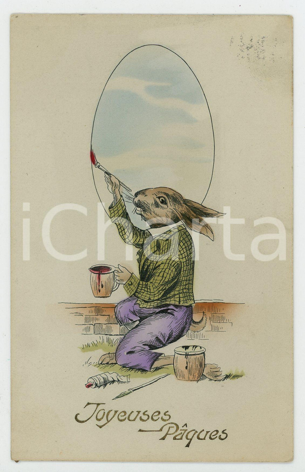 1912 RABBITS - Joyeuses Pâques - Rabbit painting *Carte postale  Cartolina postale d'epoca, viaggiata.CONDIZIONI: GFORMATO: FP    originale e autentica 1