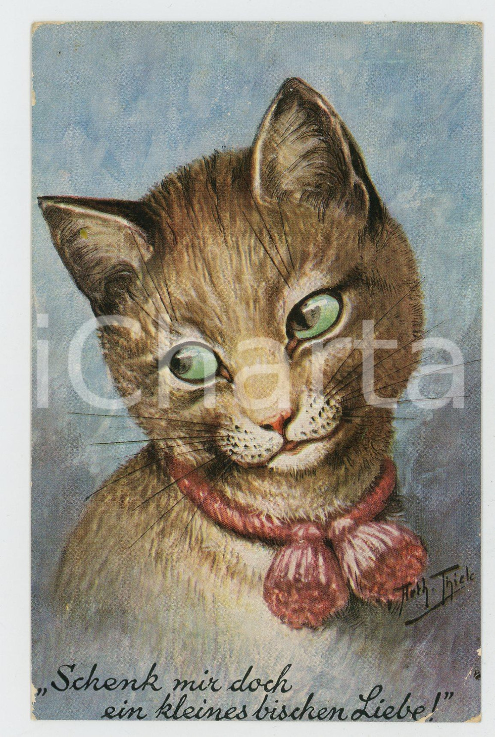 1910 ca Artist Arthur THIELE Kitten with collar ILLUSTRATED Postcard FP NV  Cartolina postale d'epoca, non viaggiata. POOR/danneggiato Sbrecciature ai margini, estese abrasioni e residui di incollatura al verso Formato: FP originale e autentica 1