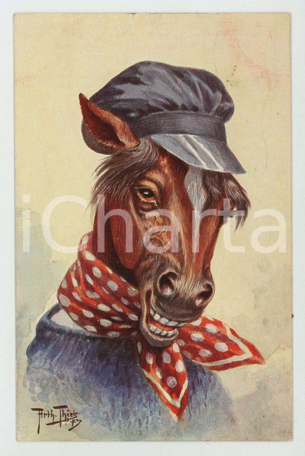 1911 Artist Arthur THIELE Horse with hat ANTHROPOMORPHIC Postcard FP NV  Cartolina postale d'epoca, viaggiata.CONDIZIONI: FAIRFORMATO: FP    originale e autentica 1