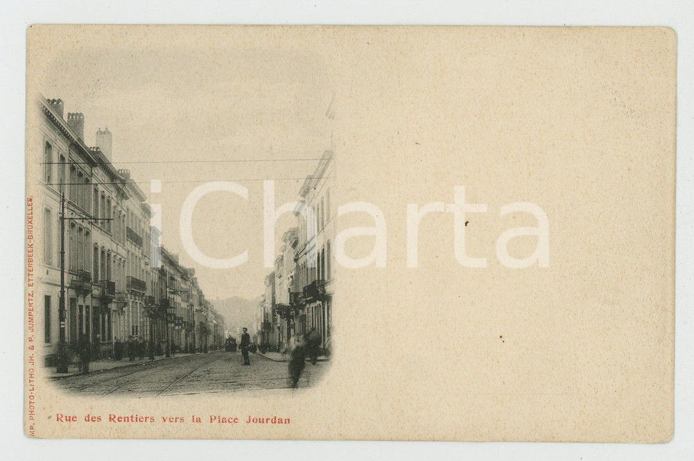1900 ca ETTERBEEK BELGIQUE Rue de Rentiers vers la PlaceJourdan - Carte postale  Cartolina postale d'epoca, non viaggiata. FAIR/discreto Lievi smussature agli angoli Formato: FP originale e autentica 1