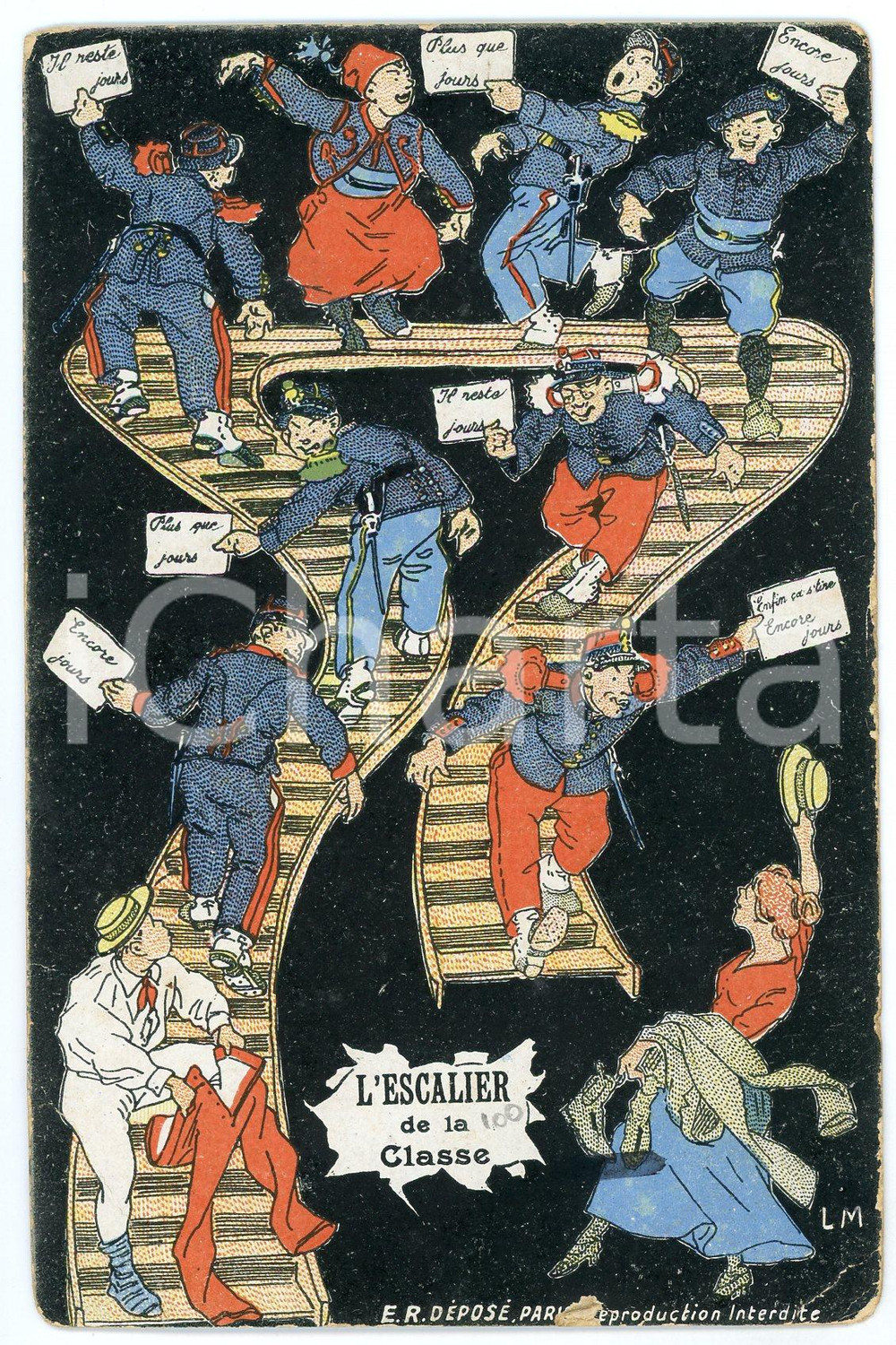 1919 BELGIQUE - LA VIE MILITAIRE L'escalier de la classe - Carte postale FP VG Cartolina d'epoca, viaggiata. POOR/danneggiato Lievi smussature e piegature agli angoli, lieve abrasione al margine inferiore Formato: FP originale e autentica 1
