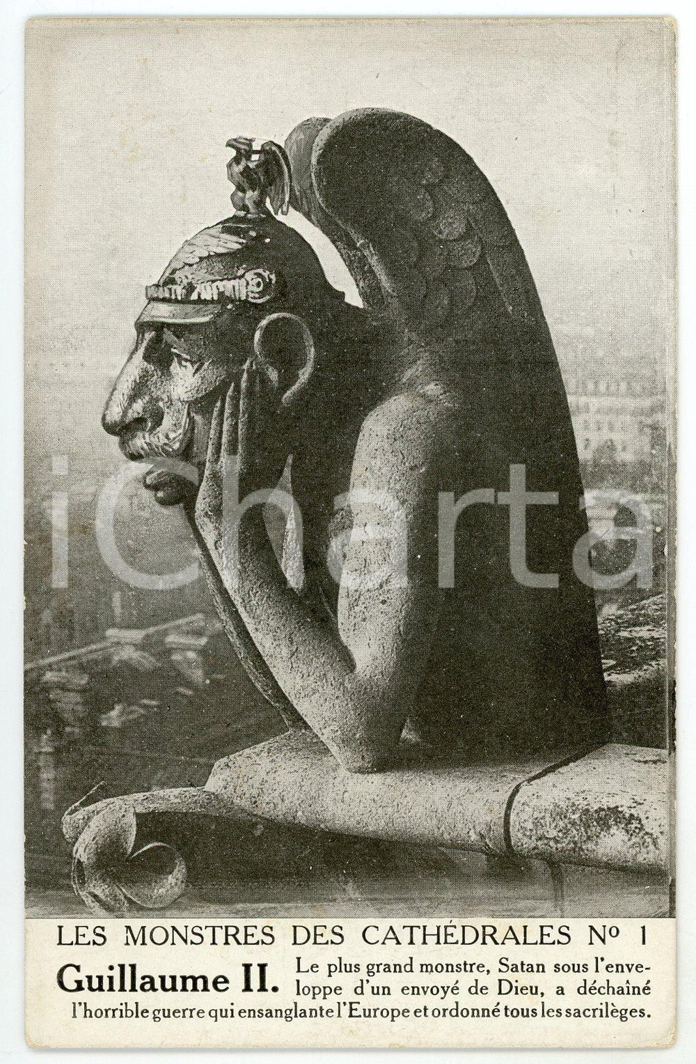 1915 ca WW1 - SATIRE Monstres des Cathédrales - Kaiser Wilhelm II - Postcard FP  Cartolina postale d'epoca, viaggiata. FAIR/discreto Lievi smussature agli angoli Formato: FP originale e autentica 1