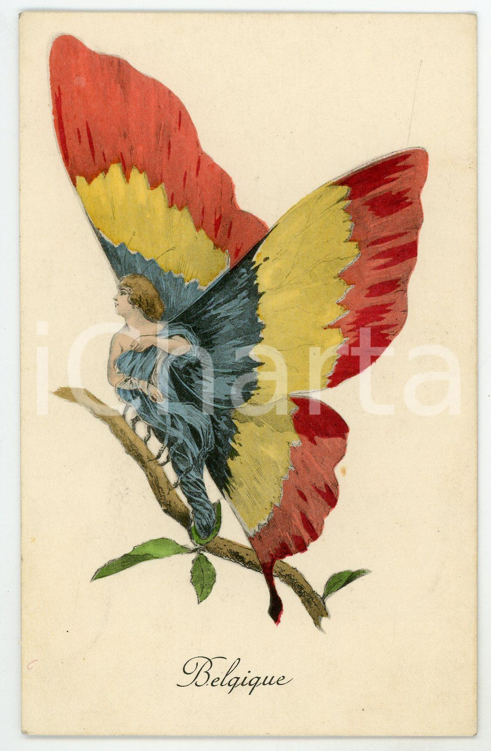 1917 WW1 BELGIQUE as a butterfly woman - Postcard PROPAGANDA Ed. AUX ALLIES  Cartolina postale d'epoca, di propaganda francese, che rappresentava le nazioni alleate come donne-farfalla.Non viaggiata.EDITORE: Aux Alli&eacute;s - Paris GOOD/buono  Formato: 9x14 cm originale e autentica 1