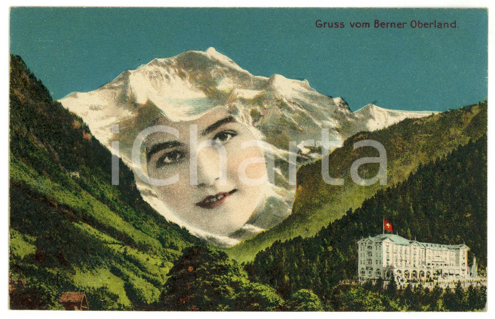 1910 ca SWITZERLAND - Berner Oberland - Metamorphic Faces - Woman *Postcard  Cartolina postale d'epoca, non viaggiata. GOOD/buono  Formato: 14x9 cm originale e autentica 1