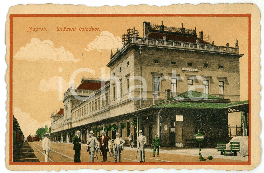 1910 ca ZAGREB (CROATIA) Drzavni kolodvor - Railway station - ANIMATED Postcard  Cartolina postale d'epoca, non viaggiata.CONDIZIONI: GFORMATO: FP    originale e autentica 1