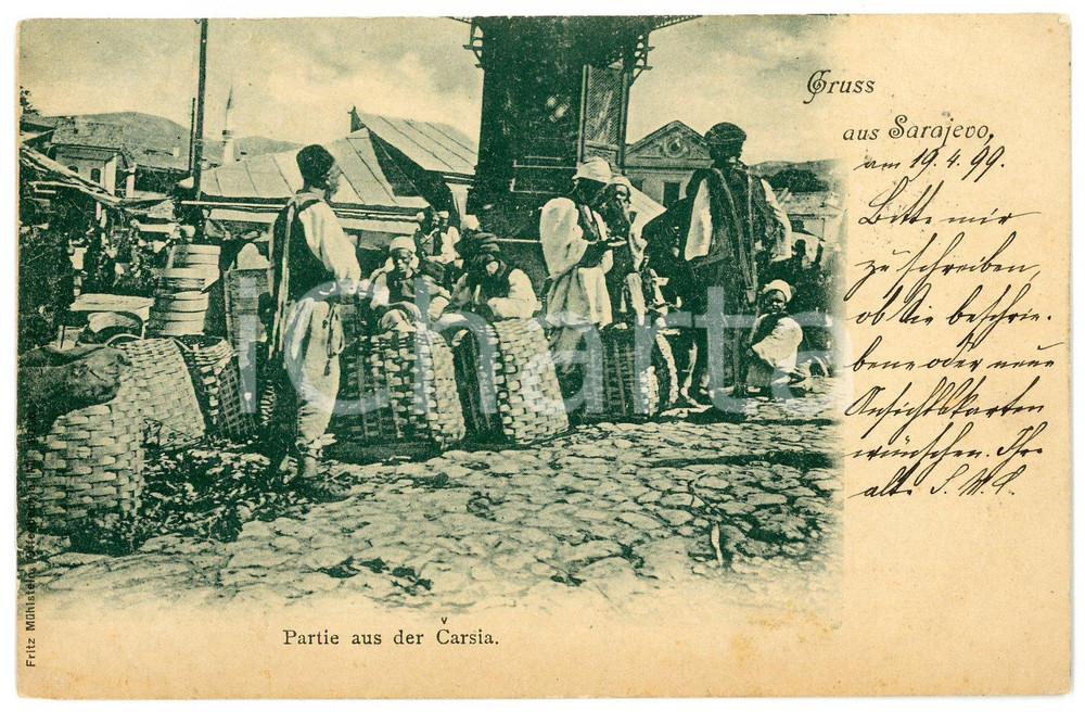 1899 SARAJEVO (BOSNIA HERZEGOVINA) Partie aus des Carsia - ANIMATED Postcard  Cartolina postale d'epoca, viaggiata.CONDIZIONI: GFORMATO: FP    originale e autentica 1