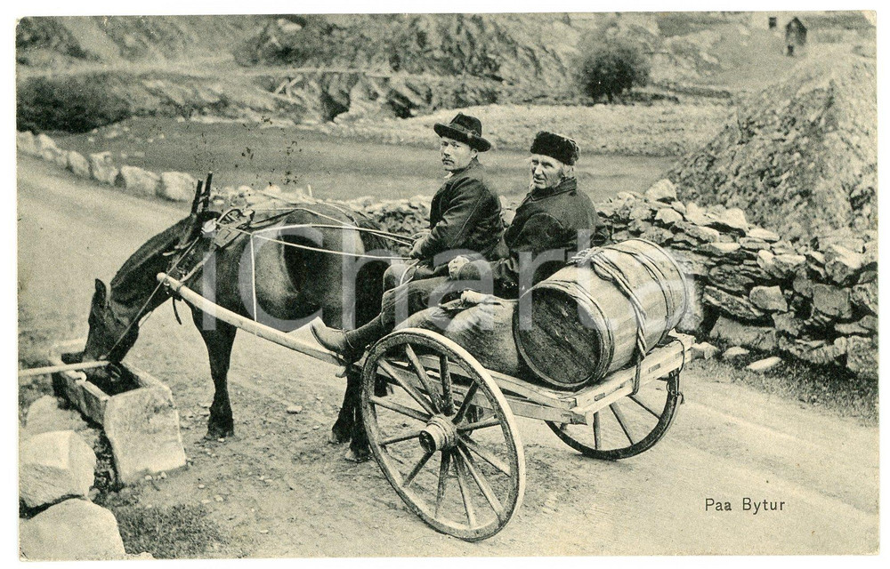 1918 NORWAY Paa Bytur - Merchants with horse - Postcard FP VG  Cartolina postale d'epoca, viaggiata. FAIR/discreto Lievi smussature agli angoli Formato: FP originale e autentica 1