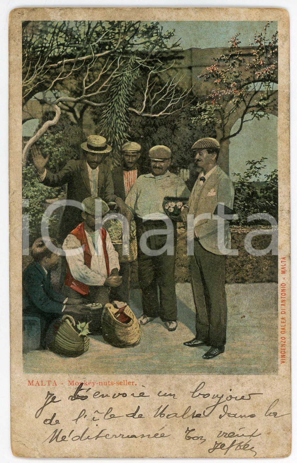 1907 MALTA Monkey-nuts seller - Postcard FP VG  Cartolina postale d'epoca, viaggiata.CONDIZIONI: POOR (bruniture diffuse, smussature agli angoli)FORMATO: FP    originale e autentica 1