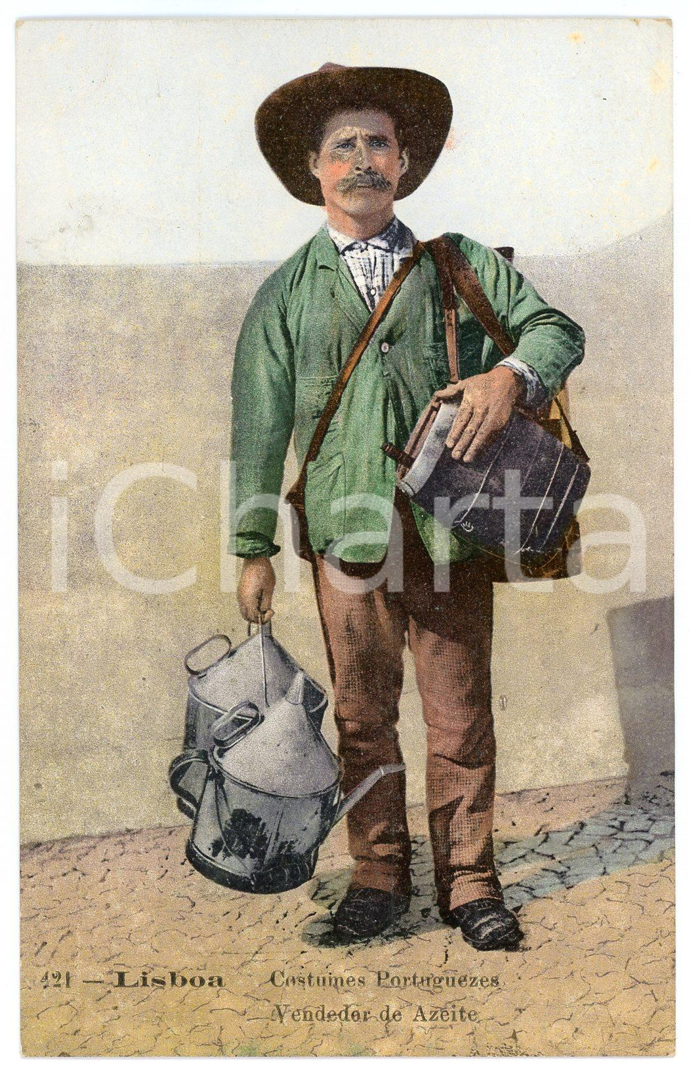 1910 ca LISBOA Costumes Portuguezes - Vendedor de azeite - Bilhete postal FP NV  Cartolina postale d'epoca, non viaggiata.CONDIZIONI: POOR (lievi ondulature al margine inferiore, aloni al verso)FORMATO: FP    originale e autentica 1
