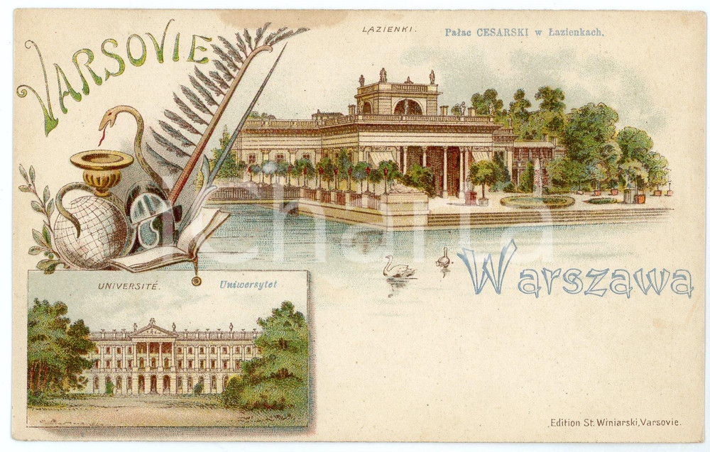1900 ca WARSZAWA (POLSKA) Palac CESARSKI Lazienlach Uniwersytet - Carte postale  Cartolina postale d'epoca, non viaggiata.CONDIZIONI: FAIR (alone al margine superiore)FORMATO: FP    originale e autentica 1